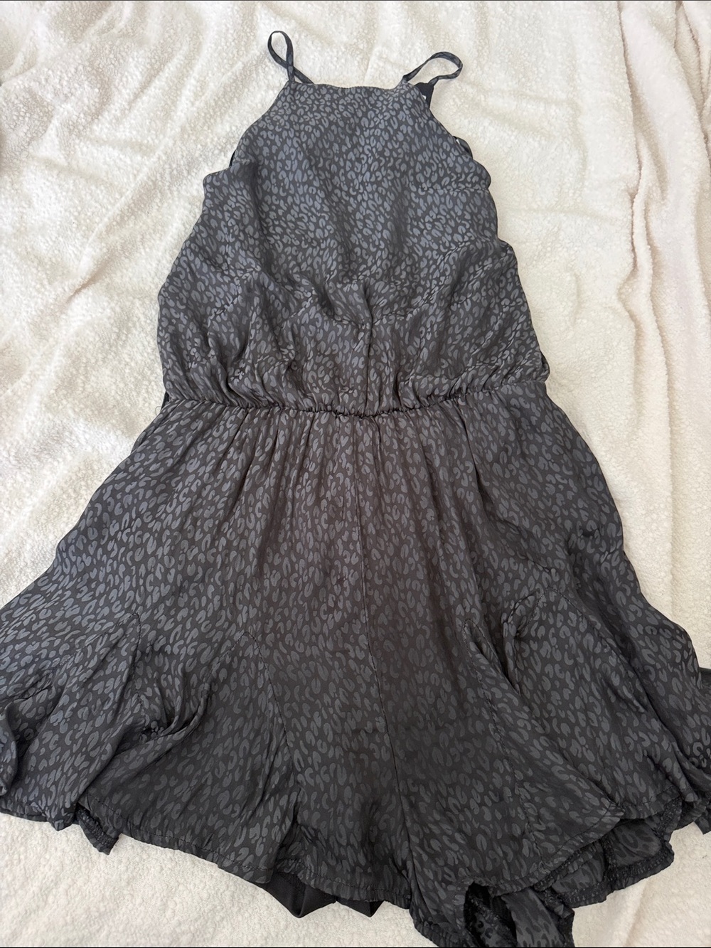 She + Sky Charcoal Gray Leopard Print Romper